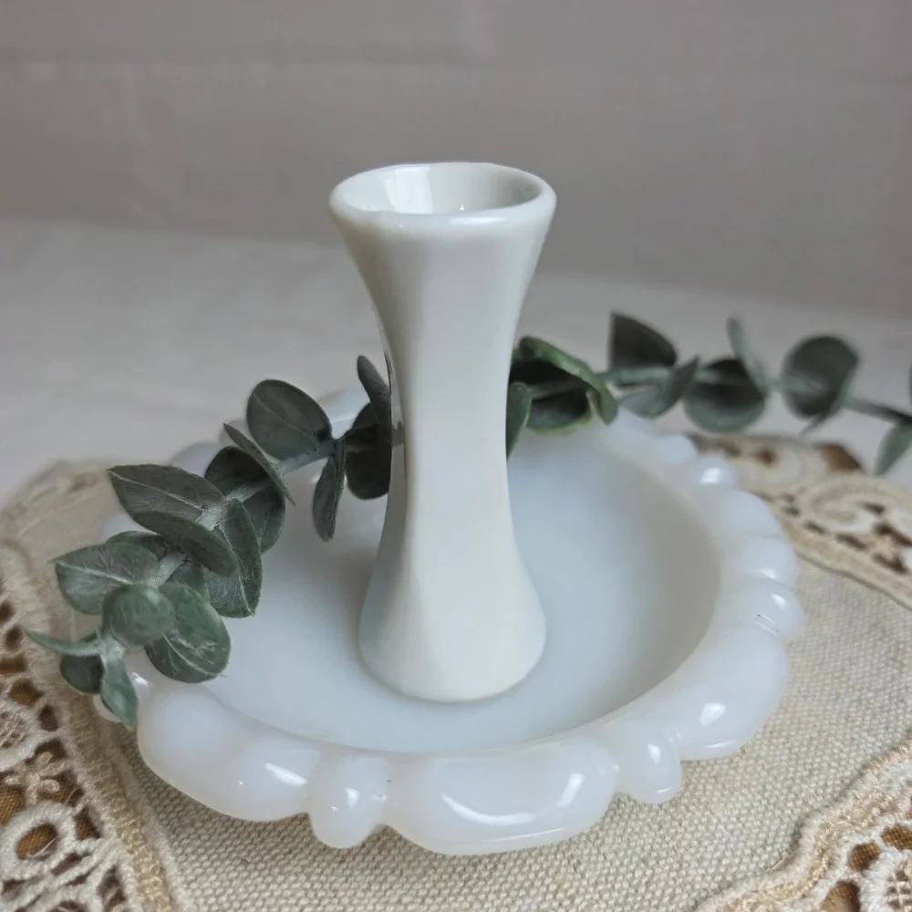 Vintage Miniature Porcelain Bud Vase White Floral Hand Painted